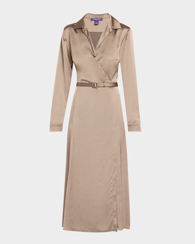 Aniyah Washed Charmeuse Belted Wrap Day Dress